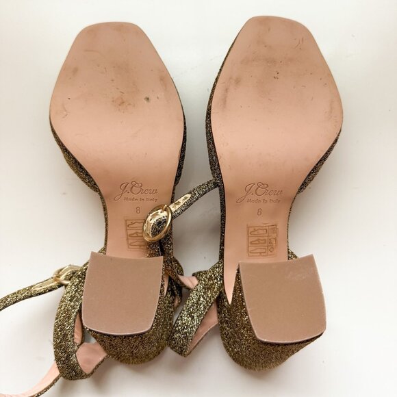 J.Crew Gold Glitter Block Heel Pumps – Harlow Ankle Strap Size 8 - Picture 8 of 11